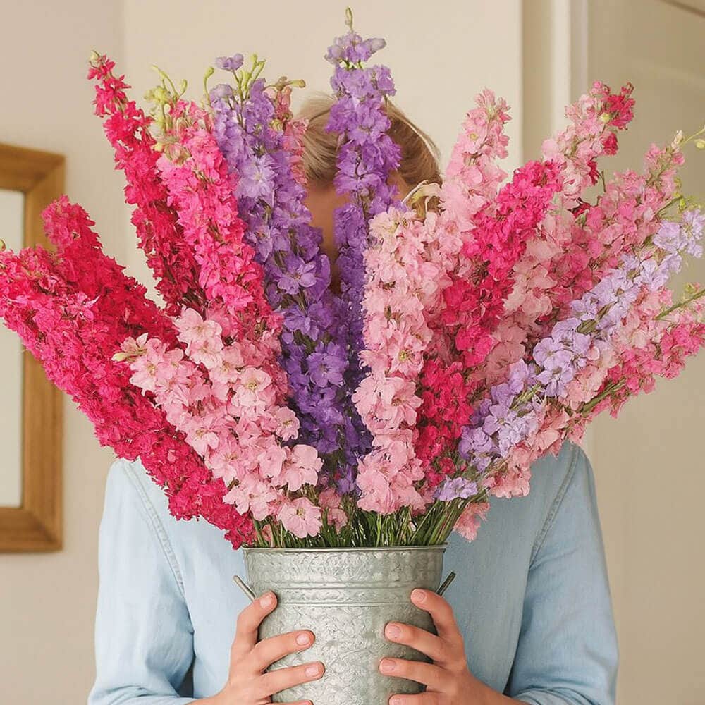 larkspur flower seeds Lovers' Mix Organic Larkspur Seeds